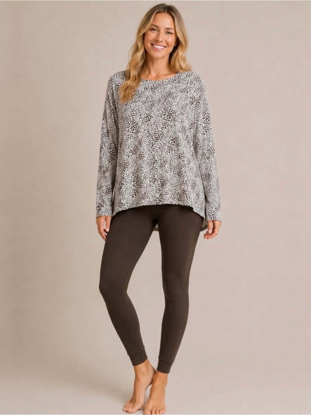 Lands' End 1X Cotton Brown & White Animal Print Tee